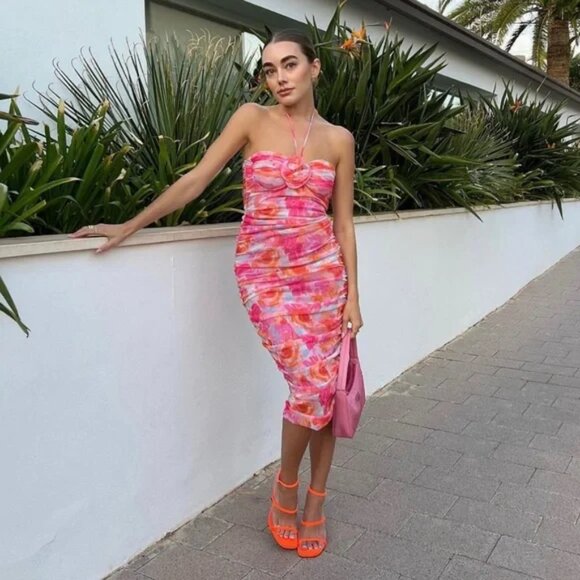 Zara Printed Tulle Dress Pink Flower BLOGGER FAVORITE - Picture 3 of 5